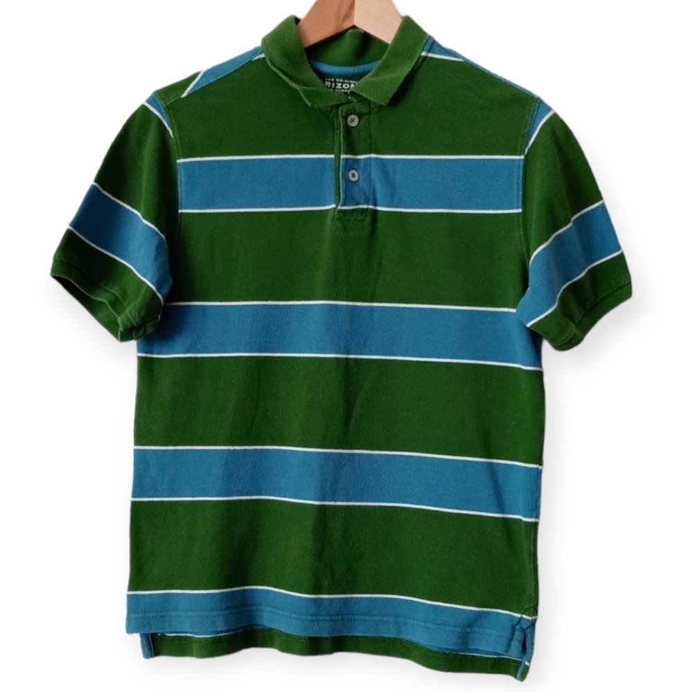 Arizona Youth Striped Short Sleeve Polo Shirt. Size L /G (14-16). Blue, Green - Picture 1 of 13